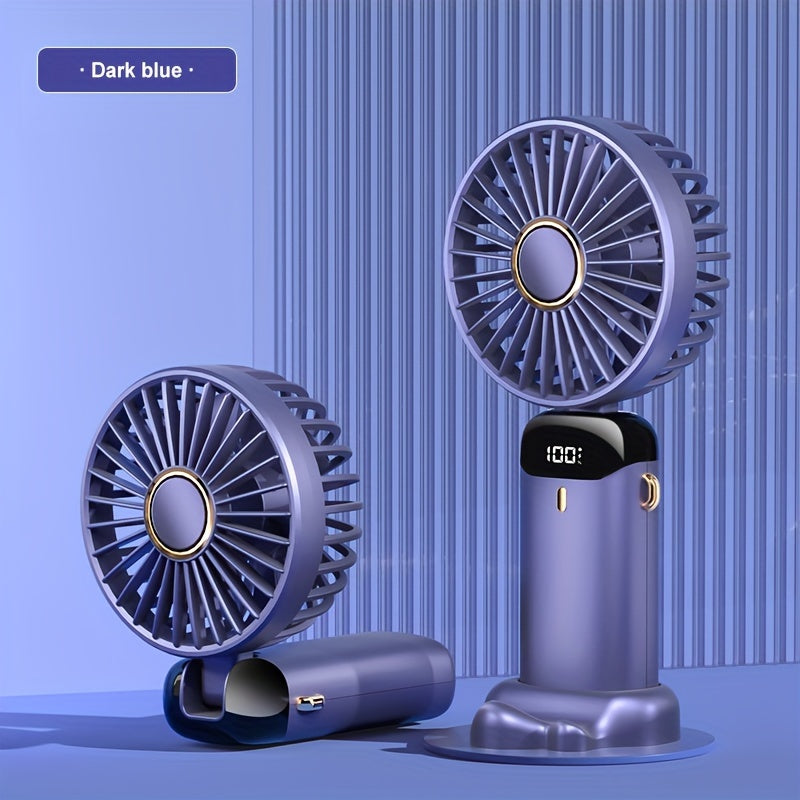 Compact USB Rechargeable Handheld Fan with Adjustable 90° Angle, Digital Display, Aromatherapy Holder, and Sleek Design – Portable Desktop Fan for Men, Women & Students (Purple & Blue/Black) My Store