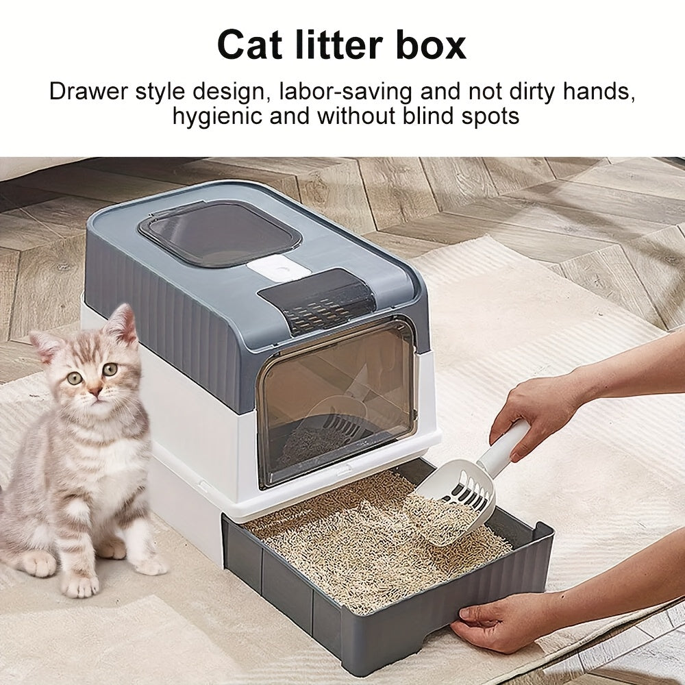 Extra Large Enclosed Cat Litter Box with Removable Tray – Odor Control Durable Plastic Litter Box for Multi-Cat Homes – Gray & Black (35x48x36cm) – DC2205520