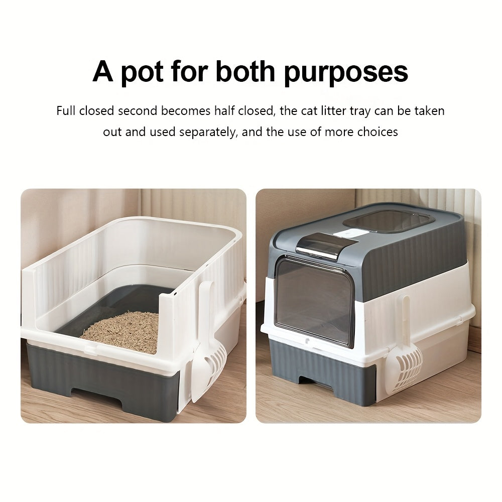 Extra Large Enclosed Cat Litter Box with Removable Tray – Odor Control Durable Plastic Litter Box for Multi-Cat Homes – Gray & Black (35x48x36cm) – DC2205520