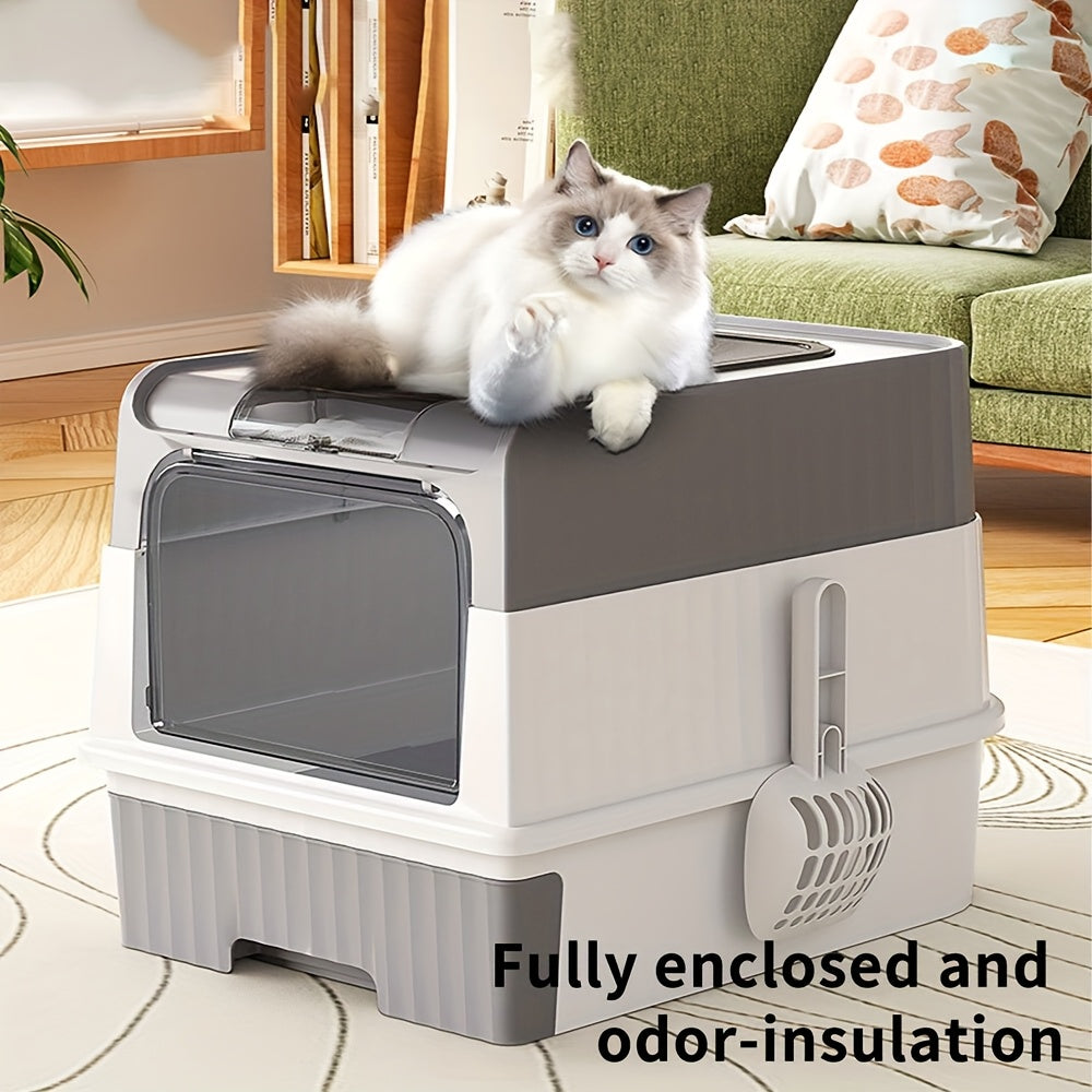 Extra Large Enclosed Cat Litter Box with Removable Tray – Odor Control Durable Plastic Litter Box for Multi-Cat Homes – Gray & Black (35x48x36cm) – DC2205520