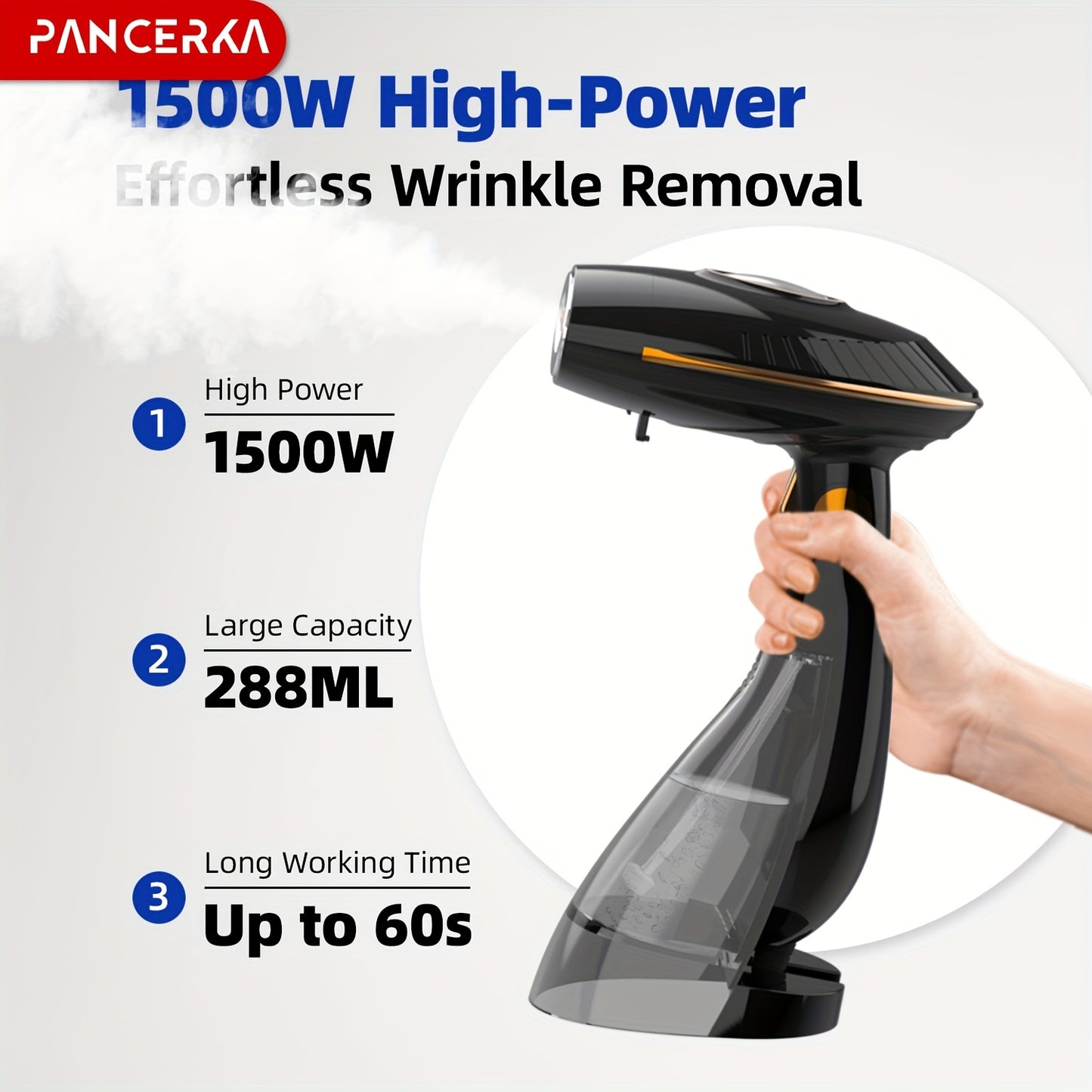 Portable Handheld Steamer – 1500W High-Power Quick Heat-Up, Auto-Off, Foldable Vertical Design, No-Wet Ironing, UK Plug 220-240V for Home & Travel Garment Steaming