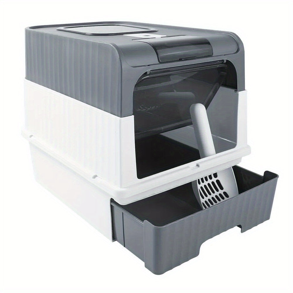 Extra Large Enclosed Cat Litter Box with Removable Tray – Odor Control Durable Plastic Litter Box for Multi-Cat Homes – Gray & Black (35x48x36cm) – DC2205520