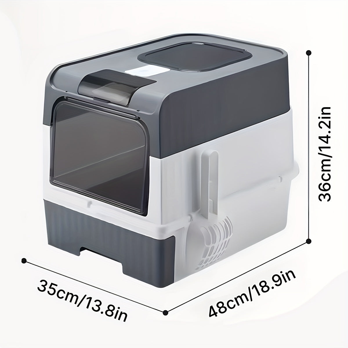 Extra Large Enclosed Cat Litter Box with Removable Tray – Odor Control Durable Plastic Litter Box for Multi-Cat Homes – Gray & Black (35x48x36cm) – DC2205520