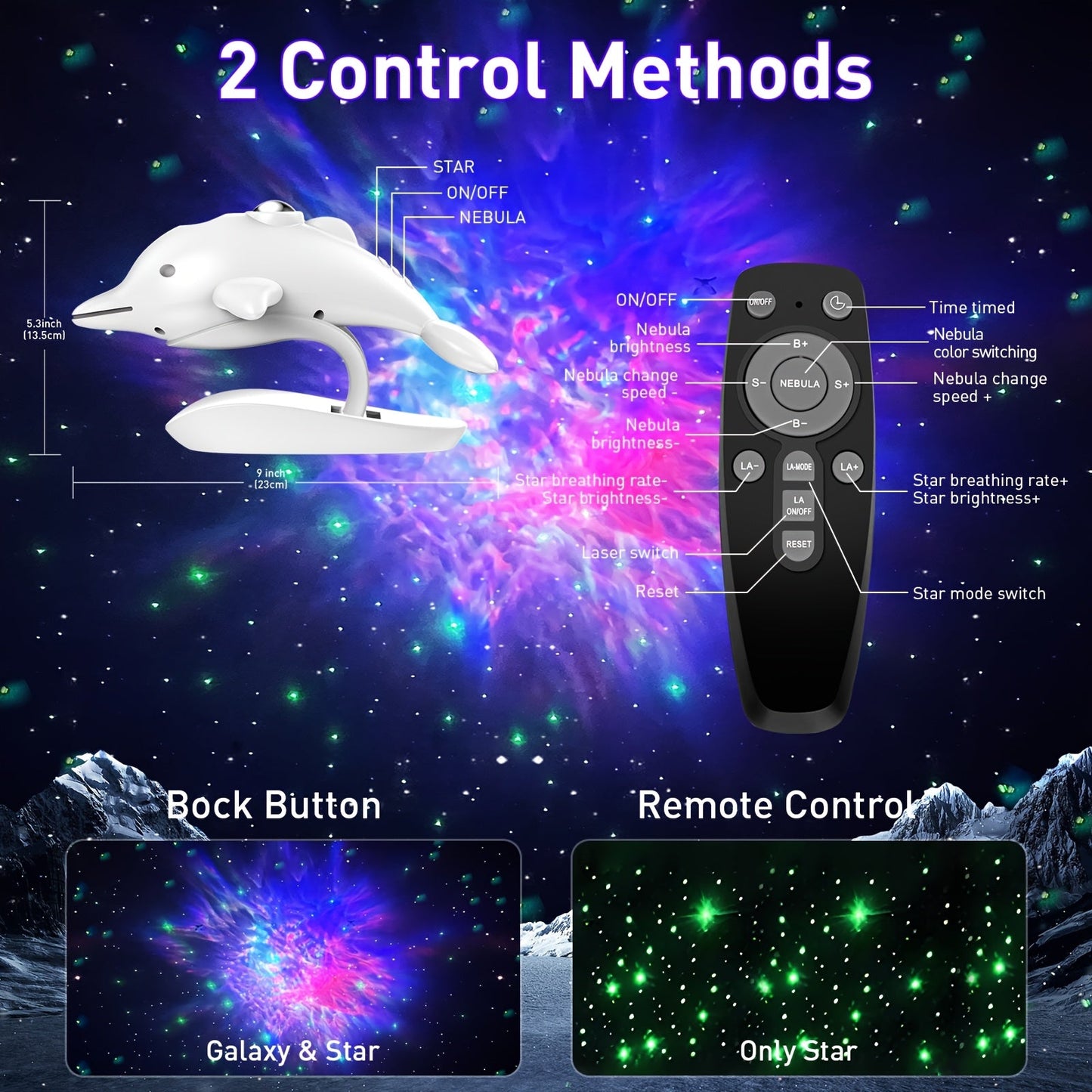 1pc Dolphin Galaxy Projection Lamp – USB Powered Starry Sky Light with Remote Control, 7 Adjustable Nebula Modes for Room Decoration My Store