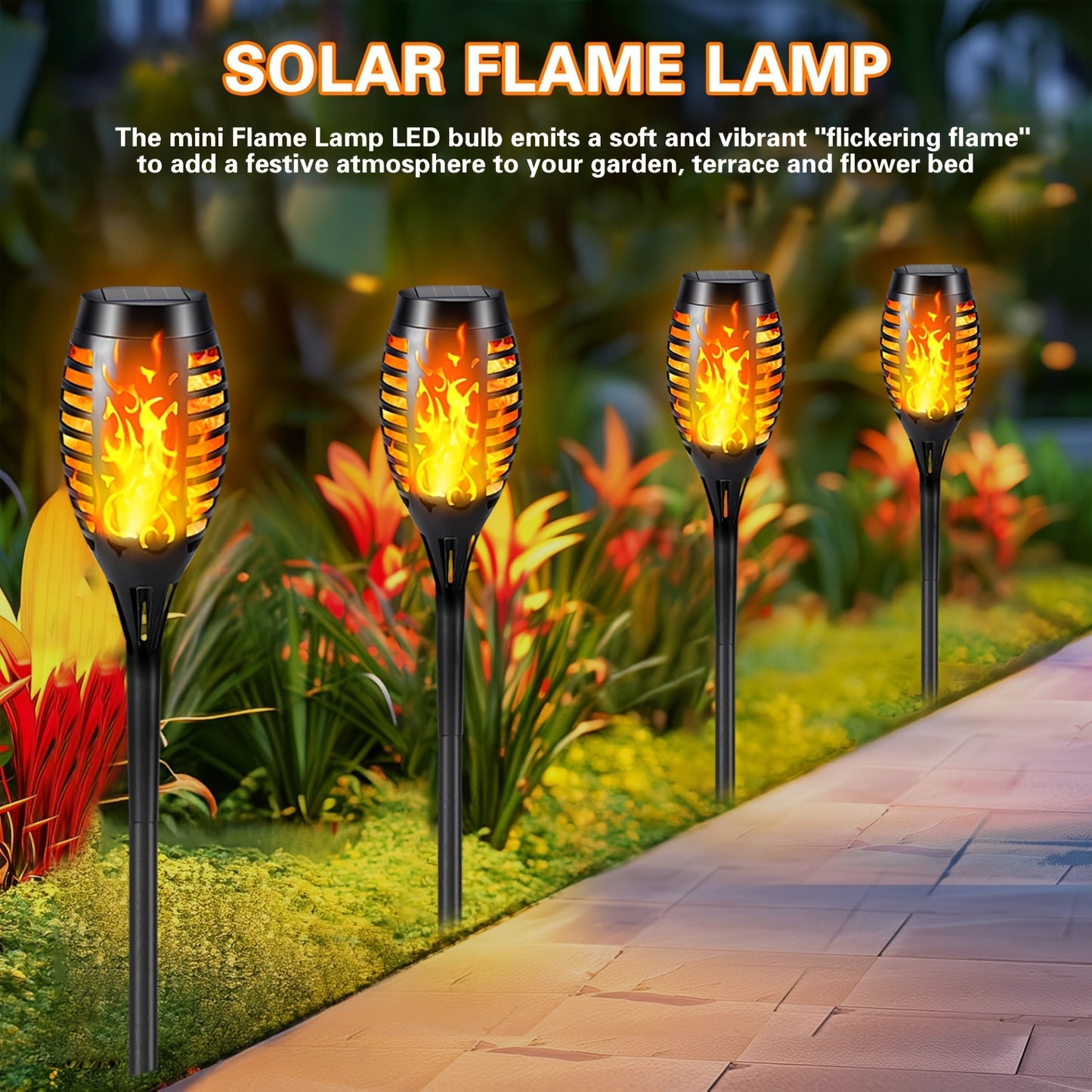 4/8/12pcs Solar Powered Flickering Flame Garden Lights – Torch Style Outdoor LED Landscape Lighting with Auto On/Off – 600mAh Solar Battery – YG488188