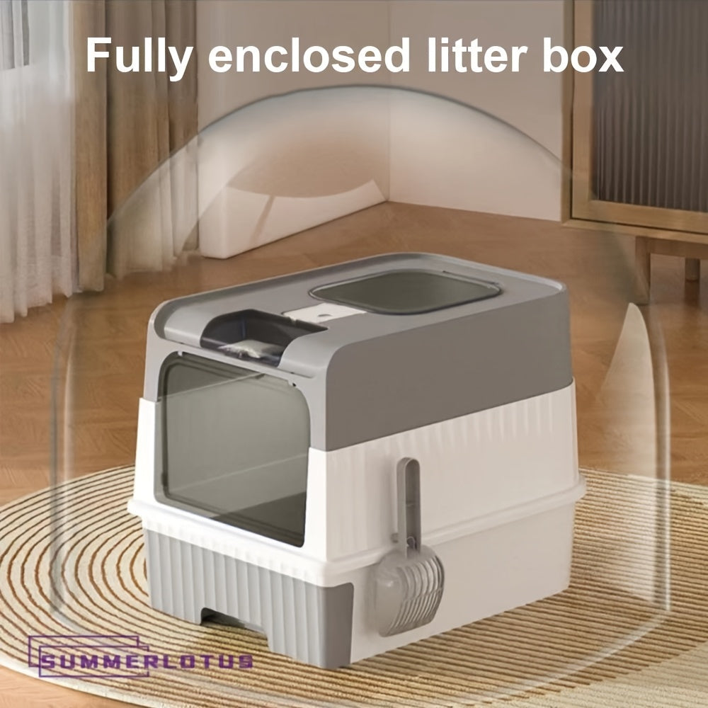 Extra Large Enclosed Cat Litter Box with Removable Tray – Odor Control Durable Plastic Litter Box for Multi-Cat Homes – Gray & Black (35x48x36cm) – DC2205520