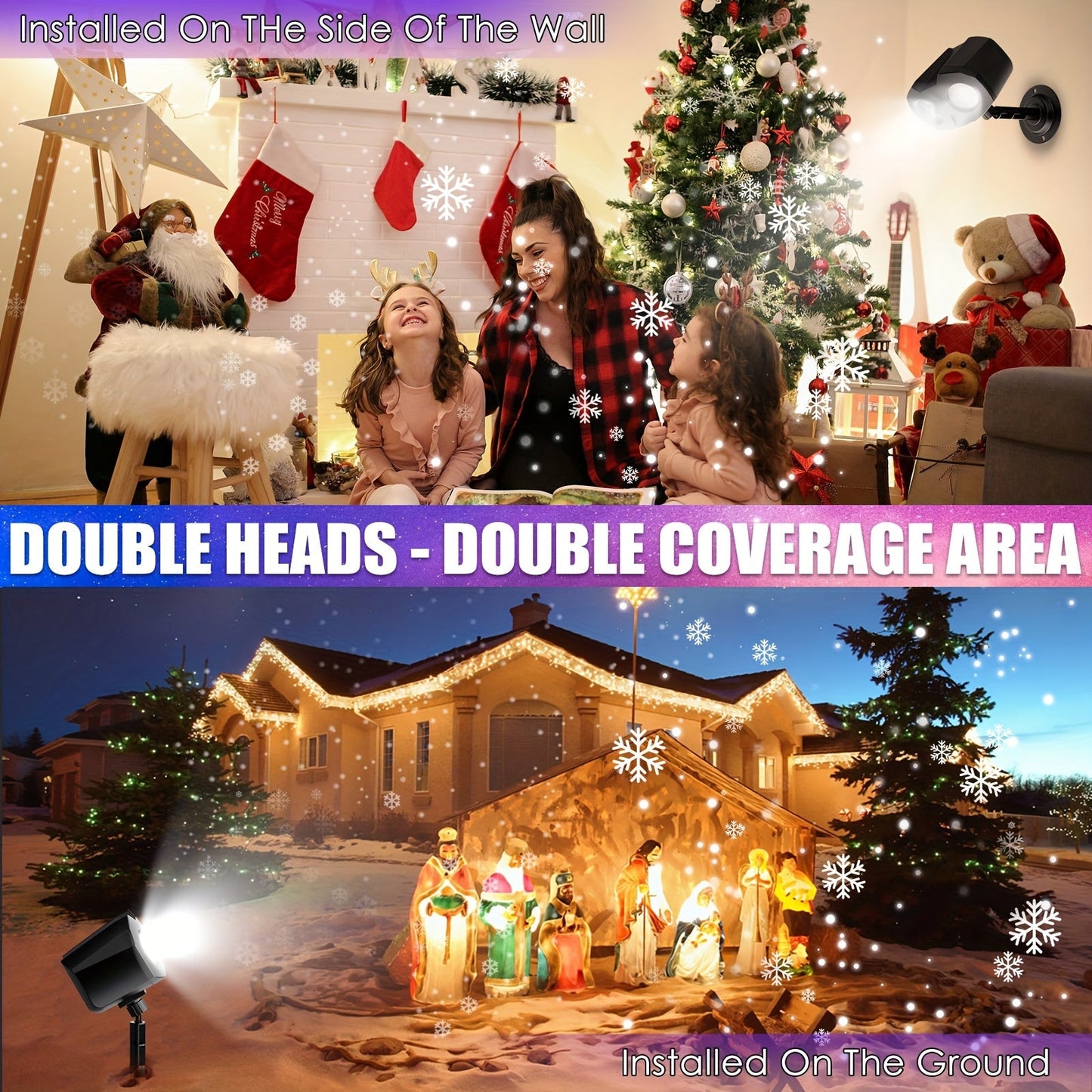 Dual-Head Rotating Snowflake Projection LED Lights – Bright Outdoor Christmas Decor with Remote Control & Power Cable. My Store