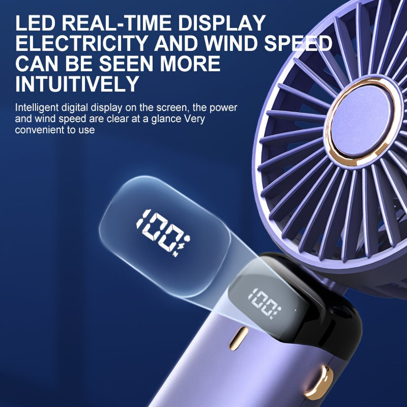 Compact USB Rechargeable Handheld Fan with Adjustable 90° Angle, Digital Display, Aromatherapy Holder, and Sleek Design – Portable Desktop Fan for Men, Women & Students (Purple & Blue/Black) My Store