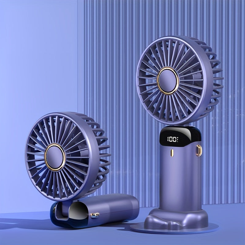 Compact USB Rechargeable Handheld Fan with Adjustable 90° Angle, Digital Display, Aromatherapy Holder, and Sleek Design – Portable Desktop Fan for Men, Women & Students (Purple & Blue/Black) My Store