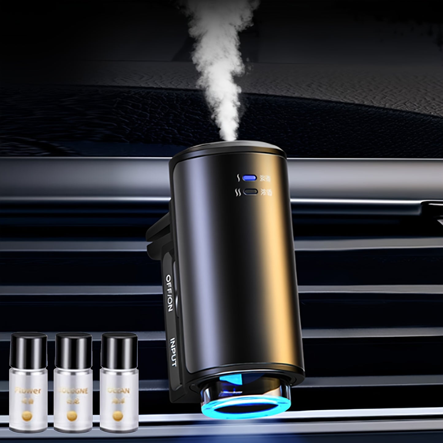 BSIDE Smart Car Aromatherapy Diffuser – Portable Essential Oil Fragrance Dispenser with Vent Clip, Free-Standing Design, Black Aroma Diffuser for Auto Interiors