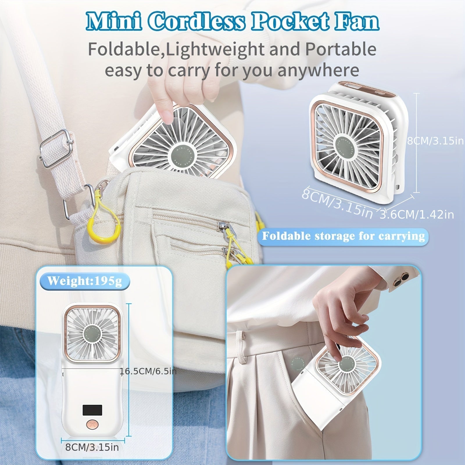 Portable Handheld Mini Fan with Digital Display - Ultra-Thin Folding Neck Fan, USB Rechargeable 3000mAh Battery, 180° Adjustable, 3-Speed, Perfect for Personal Cooling, Travel & Sports My Store
