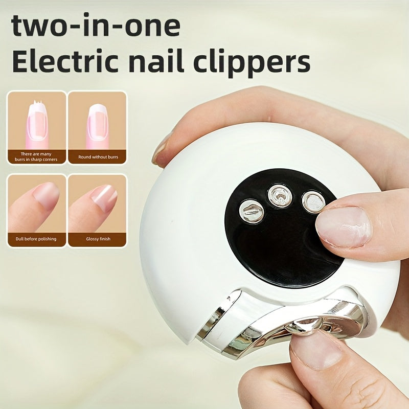 2-in-1 Electric Nail Clipper & Polisher with LED Light - USB Rechargeable 400mAh, Painless & Odorless Manicure Tool for Home or Salon, Ideal Gift for Her