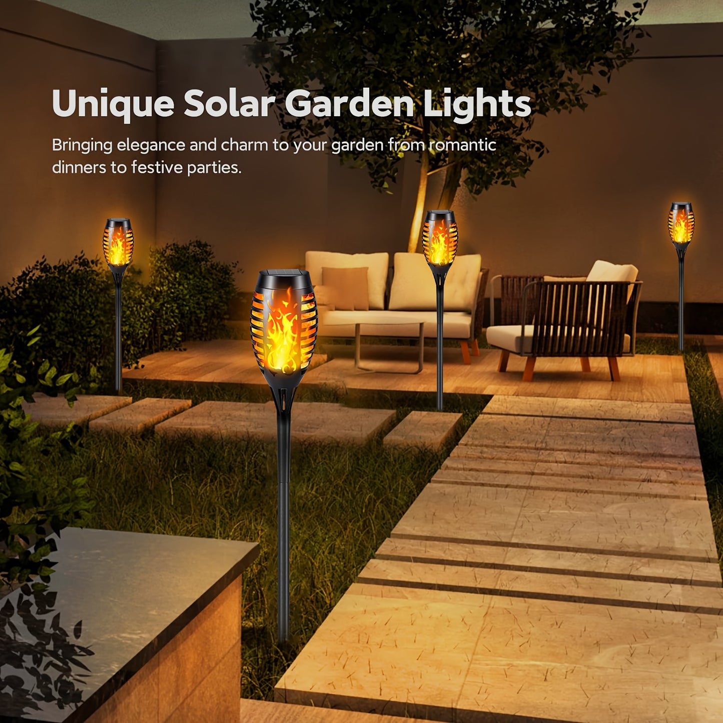 4/8/12pcs Solar Powered Flickering Flame Garden Lights – Torch Style Outdoor LED Landscape Lighting with Auto On/Off – 600mAh Solar Battery – YG488188