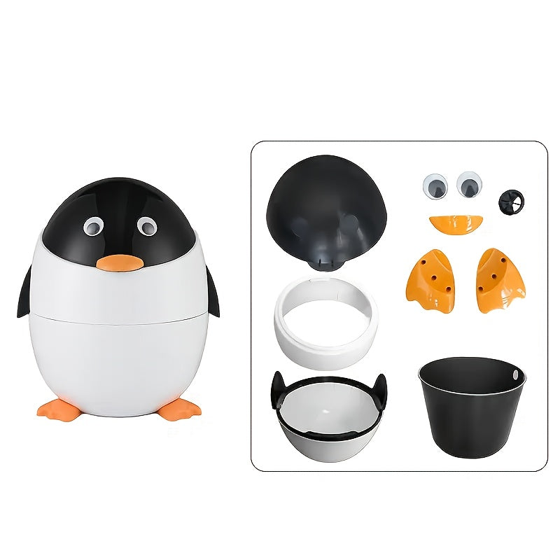 Cartoon Penguin Trash Can 12L/2.6Gal – Cute Flip-Up Plastic Waste Bin for Bedroom, Living Room, Dorm, or Office | Decorative & Practical Gift