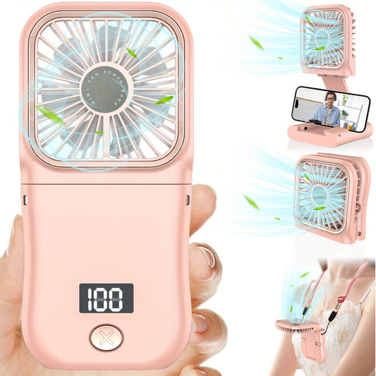 Portable Handheld Mini Fan with Digital Display - Ultra-Thin Folding Neck Fan, USB Rechargeable 3000mAh Battery, 180° Adjustable, 3-Speed, Perfect for Personal Cooling, Travel & Sports My Store