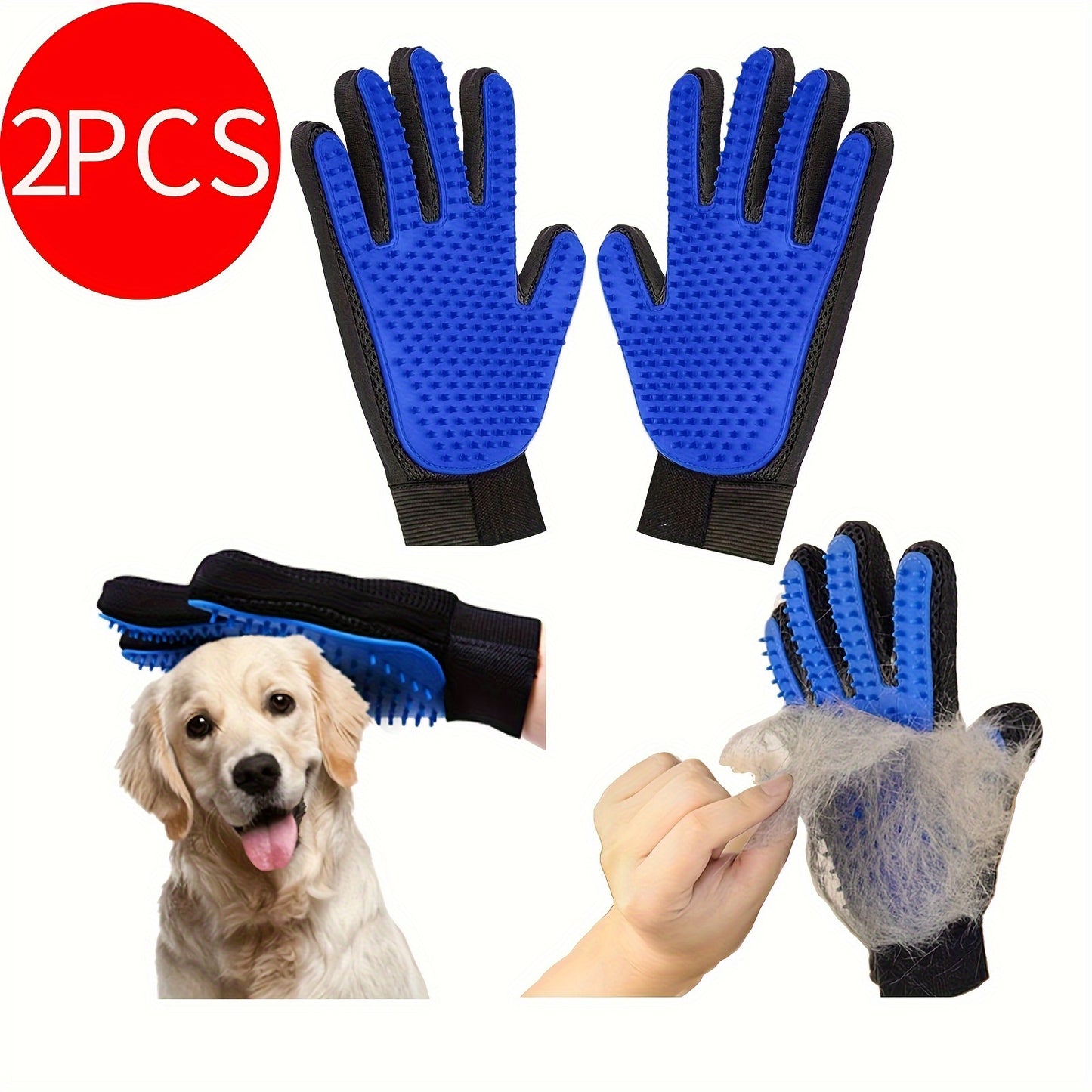 2-Pack Pet Grooming Gloves for Dogs & Cats, Hair Removal Mitts with Massaging and Deshedding Abilities, Non-Toxic Rubber Bristle Material