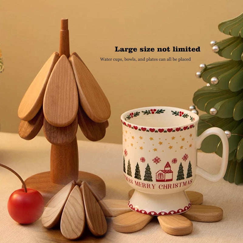 Like a Tree, Insulated Mats, Pot Holders, Coasters with Holders, Handmade Bamboo Tree Mat, Foldable Hot Vegetable Tree Mat, Christmas Tree Mat 5pcs Set