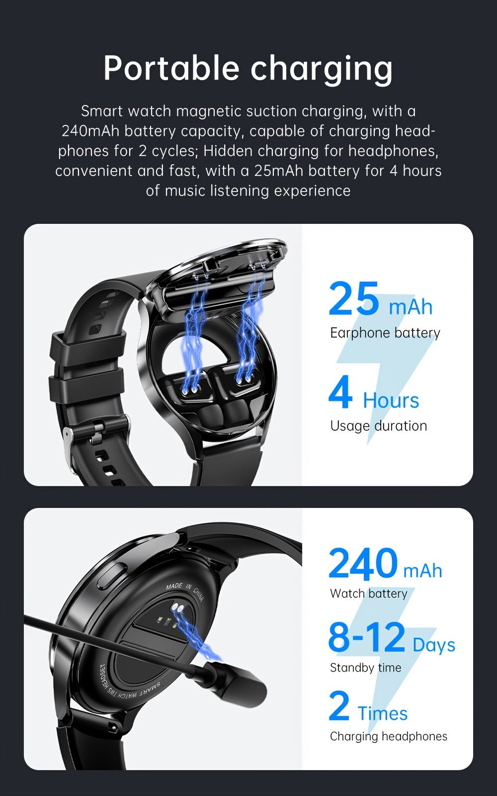 Men's Fashion Smart Watch & Earphones 2-in-1 | 1.39-inch HD Full Touch Screen | Wireless Calling, NFC, Multiple Sports Modes | Fitness Tracker with Built-in Headphones My Store