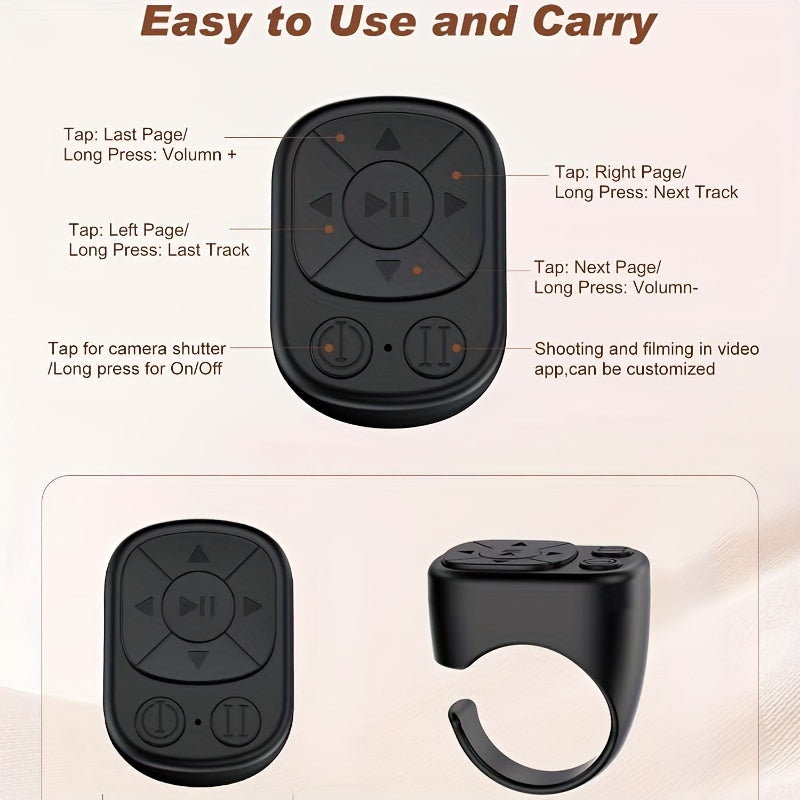 Multi-Functional Ring Controller – Wireless Page Turner, Portable Photo Shutter & App-Controlled Remote for Mobile Phones & Tablets (Android/iPhone)