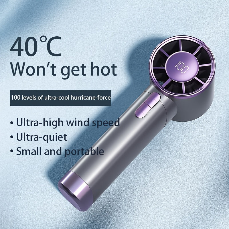 Portable Handheld Fan with 100-Speed Turbo, 3000mAh Rechargeable Battery, LCD Display, 9000 RPM High Wind Power, Silent Operation – Perfect for Travel, Camping, & Outdoor Activities | Ideal Gift for Women & Men My Store