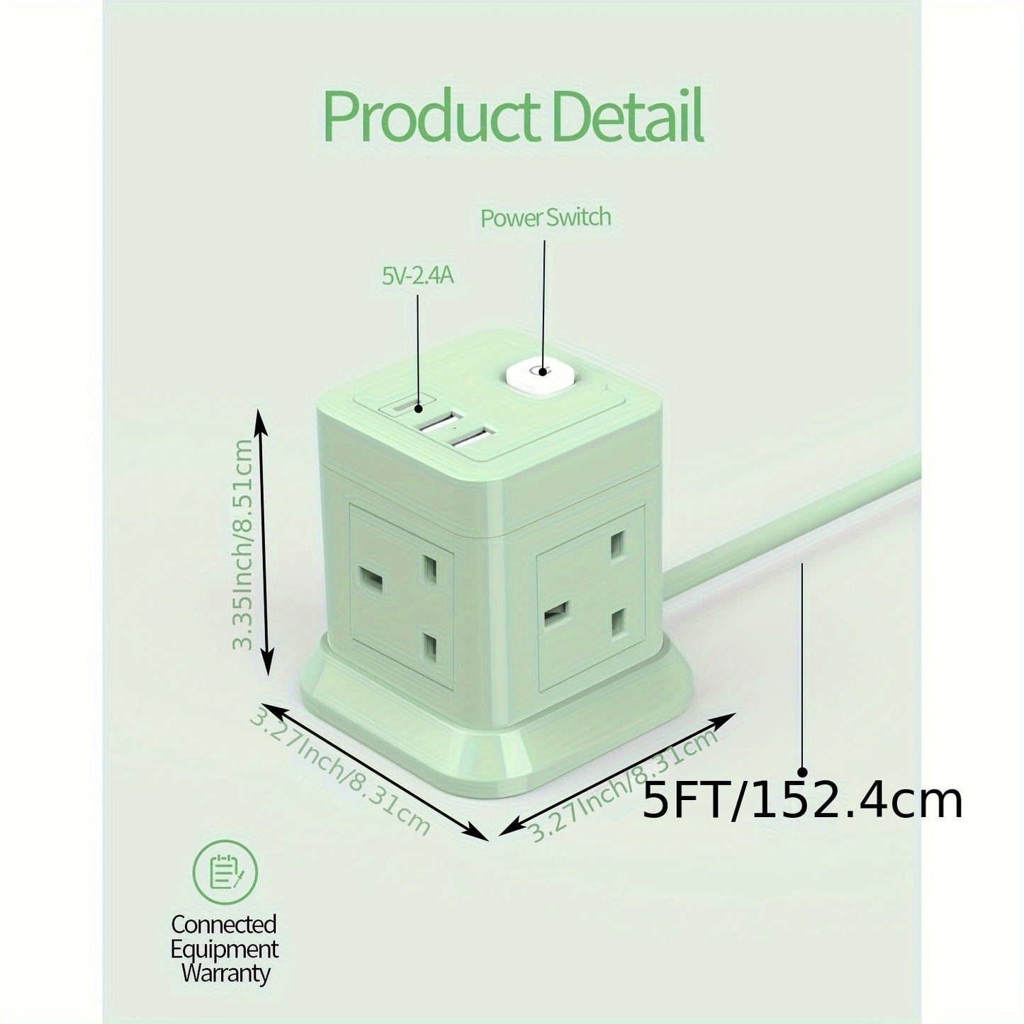 UK 7-in-1 Cubic Power Strip, 1.5M Extension Cable, With Power Switch, 4 AC Outlets And 3 USB Ports, 5-side Charging Non Blocking Design, Compact Size For Home, Office My Store