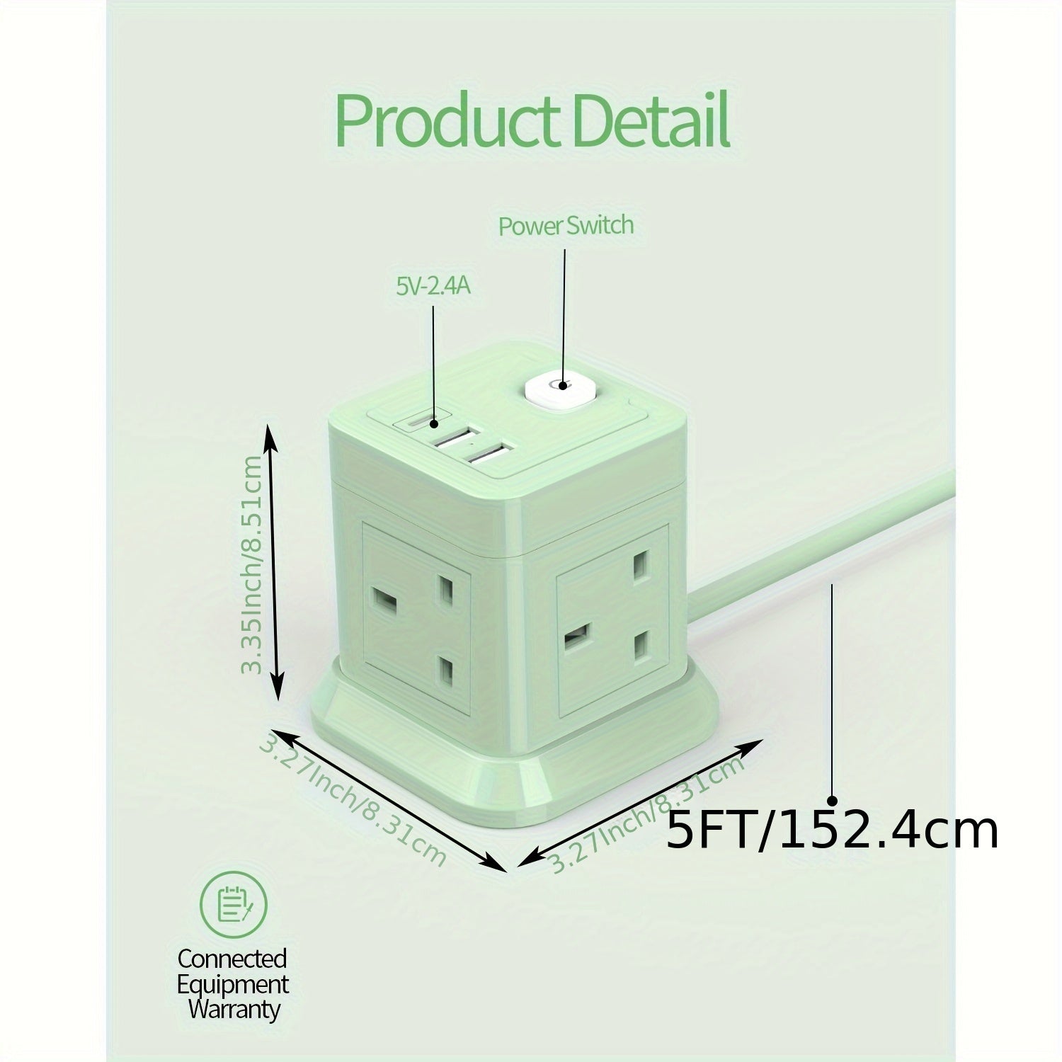 UK 7-in-1 Cubic Power Strip, 1.5M Extension Cable, With Power Switch, 4 AC Outlets And 3 USB Ports, 5-side Charging Non Blocking Design, Compact Size For Home, Office My Store