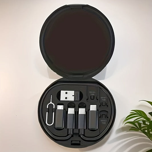SAN.COMO 4-in-1 USB Charging Adapter Kit - Compact & Durable PVC, Compatibility with Phone Stands, Card Storage, Pop-Up Cable Tray & USB-C Adapter for All Devices Essiby