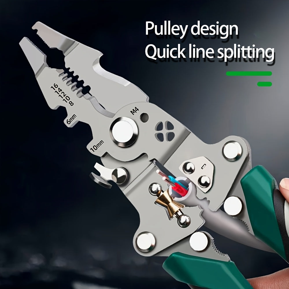 Foldable Multi-Tool Pliers for Electricians - Durable High Carbon Steel with Wire Strippers, Cutters, and Crimper - Compact Design for On-the-Go Electrical Work - Green & Gray Handles, Versatile Strippers | Ergonomic Handles Essiby