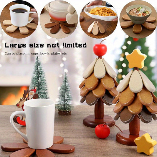 Like a Tree, Insulated Mats, Pot Holders, Coasters with Holders, Handmade Bamboo Tree Mat, Foldable Hot Vegetable Tree Mat, Christmas Tree Mat 5pcs Set