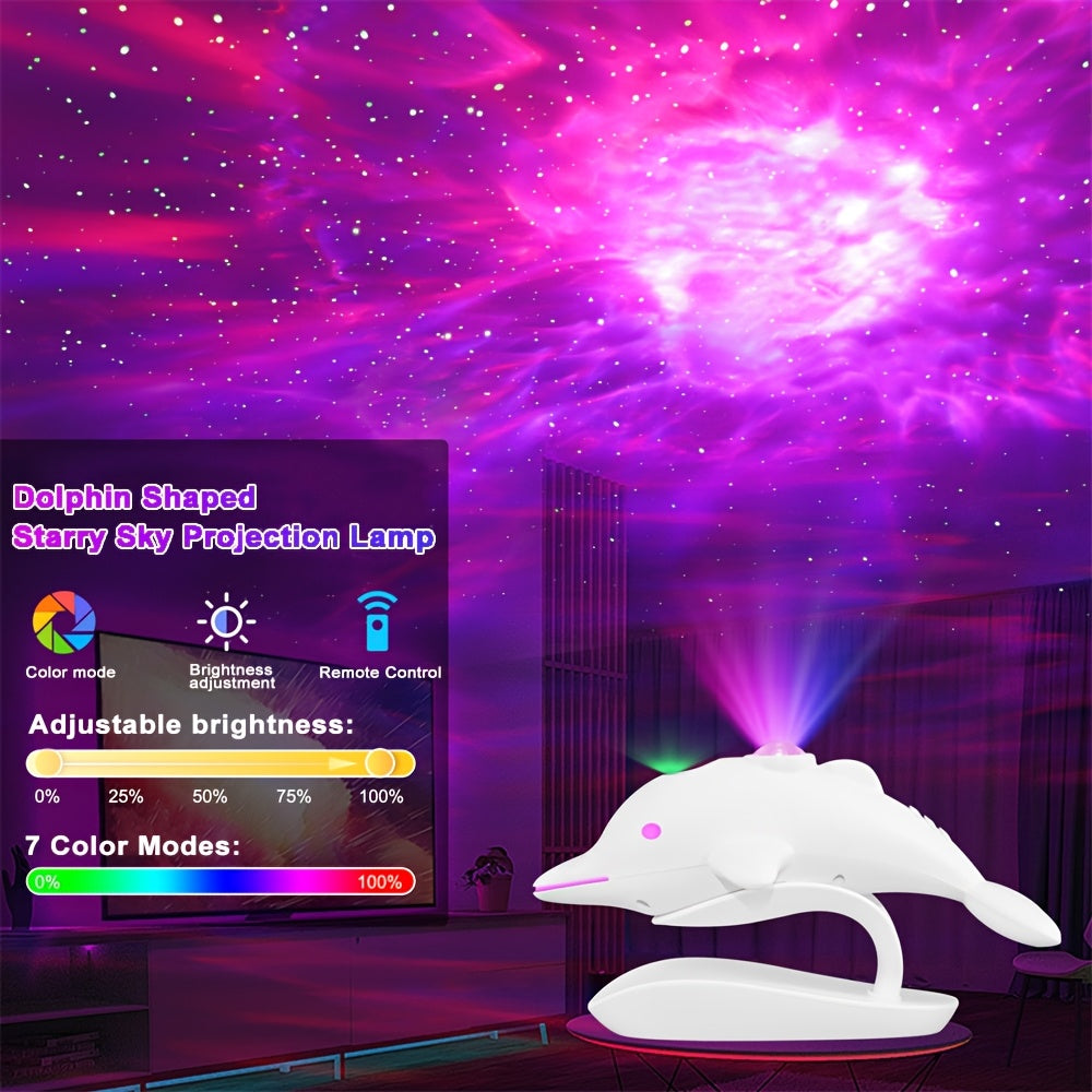 1pc Dolphin Galaxy Projection Lamp – USB Powered Starry Sky Light with Remote Control, 7 Adjustable Nebula Modes for Room Decoration My Store