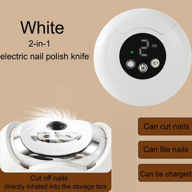 2-in-1 Electric Nail Clipper & Polisher with LED Light - USB Rechargeable 400mAh, Painless & Odorless Manicure Tool for Home or Salon, Ideal Gift for Her