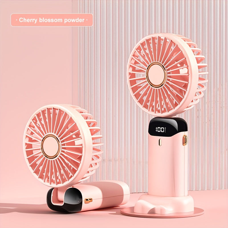 Compact USB Rechargeable Handheld Fan with Adjustable 90° Angle, Digital Display, Aromatherapy Holder, and Sleek Design – Portable Desktop Fan for Men, Women & Students (Purple & Blue/Black) My Store