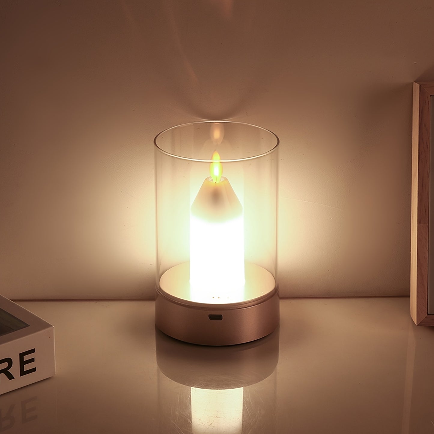 Rechargeable Night Light with Touch Control, Adjustable Brightness, USB Powered, Metal Shade - Includes Power Cord, Night Light Rechargeable, Portable, Candle Lamp Simulation
