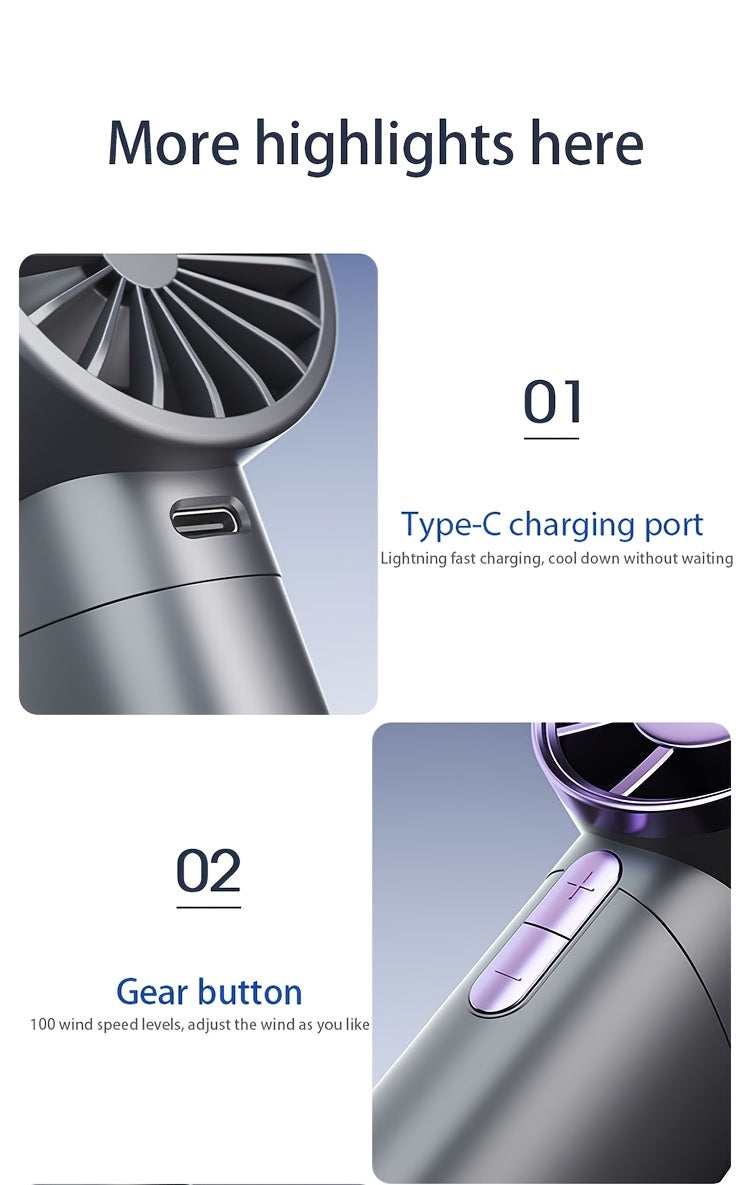 Portable Handheld Fan with 100-Speed Turbo, 3000mAh Rechargeable Battery, LCD Display, 9000 RPM High Wind Power, Silent Operation – Perfect for Travel, Camping, & Outdoor Activities | Ideal Gift for Women & Men My Store