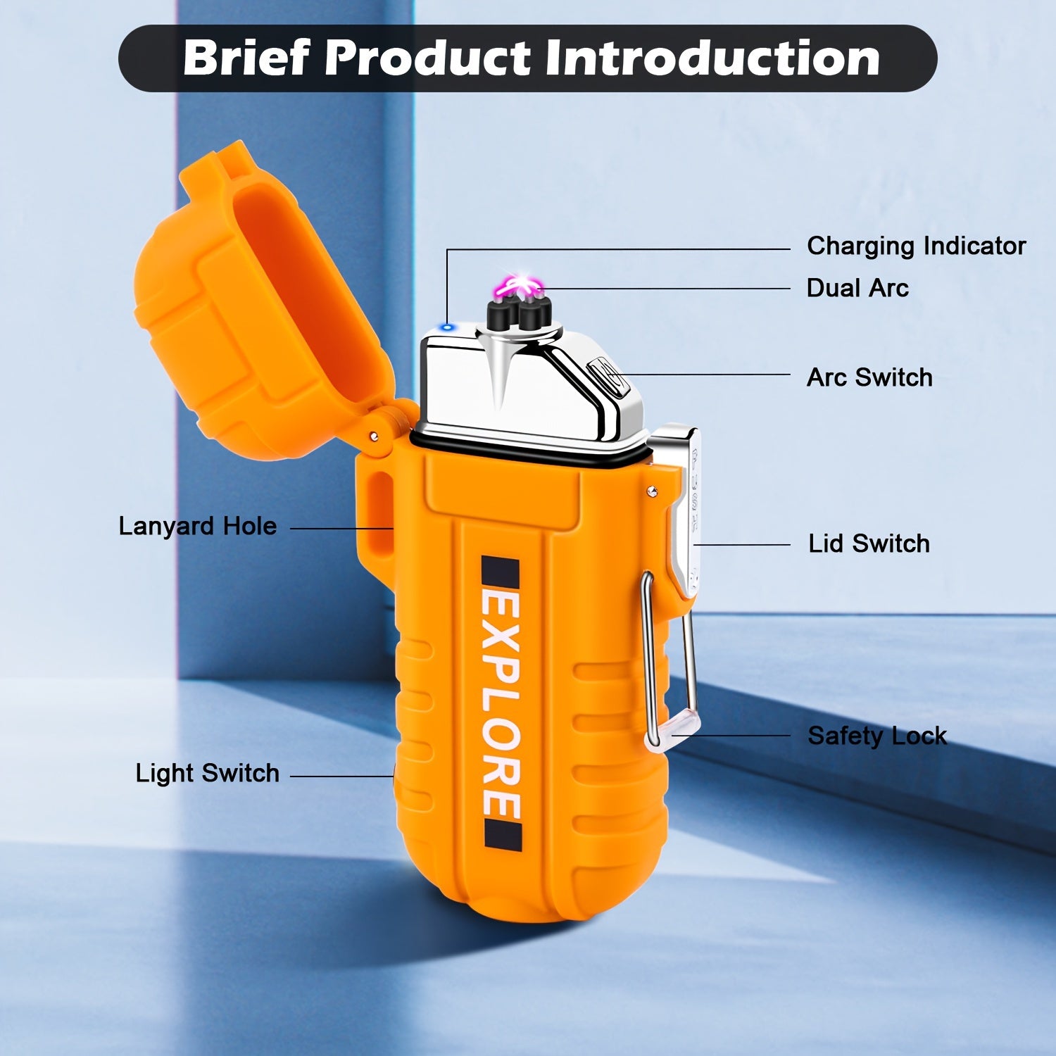USB C Rechargeable Lighter with Flashlight Dual Arc Plasma Lighter Electronic Windproof Lighter Camping Survival Lighter (Orange) My Store