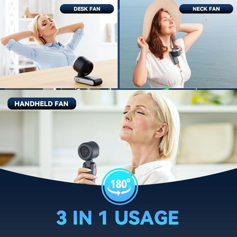 3-in-1 Portable Turbine Fan, 5 Speeds, 3600mAh Rechargeable Lithium Battery, USB Chargable, Pocket Fan for Travel, Outdoor & Indoor Use - Handheld, Desk Fan, Neck Fan, Travel Fan | Modern Aesthetic | Durable Build Essiby