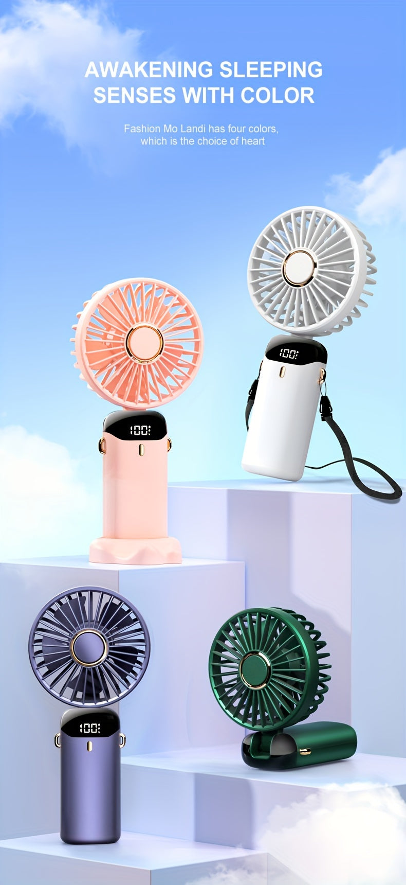 Compact USB Rechargeable Handheld Fan with Adjustable 90° Angle, Digital Display, Aromatherapy Holder, and Sleek Design – Portable Desktop Fan for Men, Women & Students (Purple & Blue/Black) My Store
