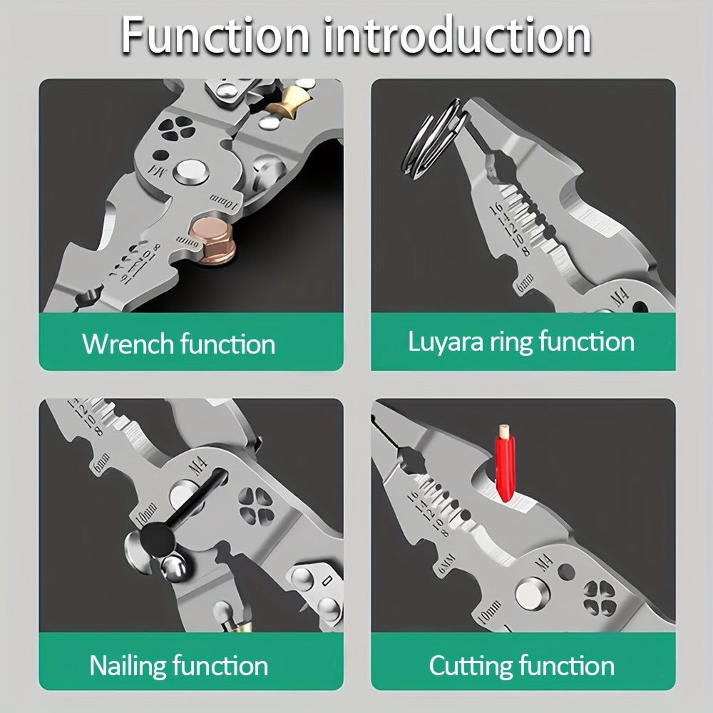 Foldable Multi-Tool Pliers for Electricians - Durable High Carbon Steel with Wire Strippers, Cutters, and Crimper - Compact Design for On-the-Go Electrical Work - Green & Gray Handles, Versatile Strippers | Ergonomic Handles Essiby