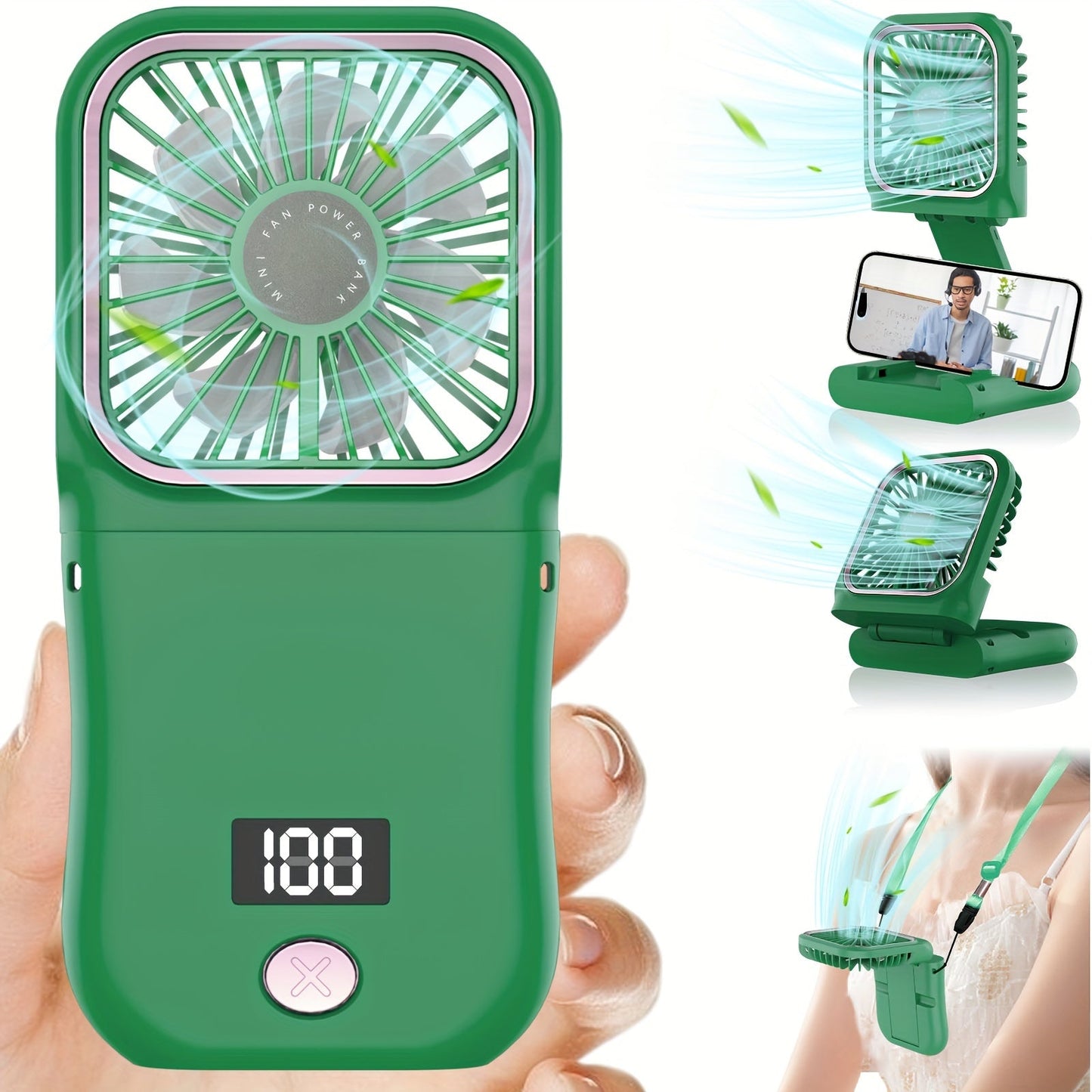 Portable Handheld Mini Fan with Digital Display - Ultra-Thin Folding Neck Fan, USB Rechargeable 3000mAh Battery, 180° Adjustable, 3-Speed, Perfect for Personal Cooling, Travel & Sports My Store