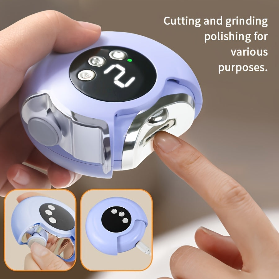 2-in-1 Electric Nail Clipper & Polisher with LED Light - USB Rechargeable 400mAh, Painless & Odorless Manicure Tool for Home or Salon, Ideal Gift for Her