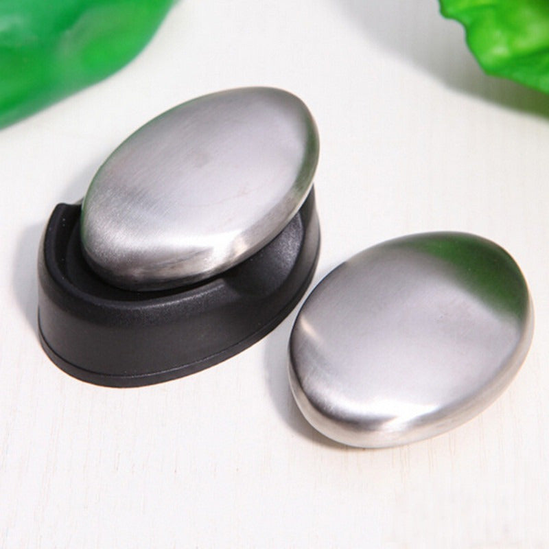 Stainless Steel Soap Bar – 1pc Oval Hand Soap for Garlic & Fish Odor Removal, Home Essential