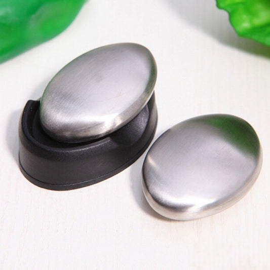 Stainless Steel Soap Bar – 1pc Oval Hand Soap for Garlic & Fish Odor Removal, Home Essential