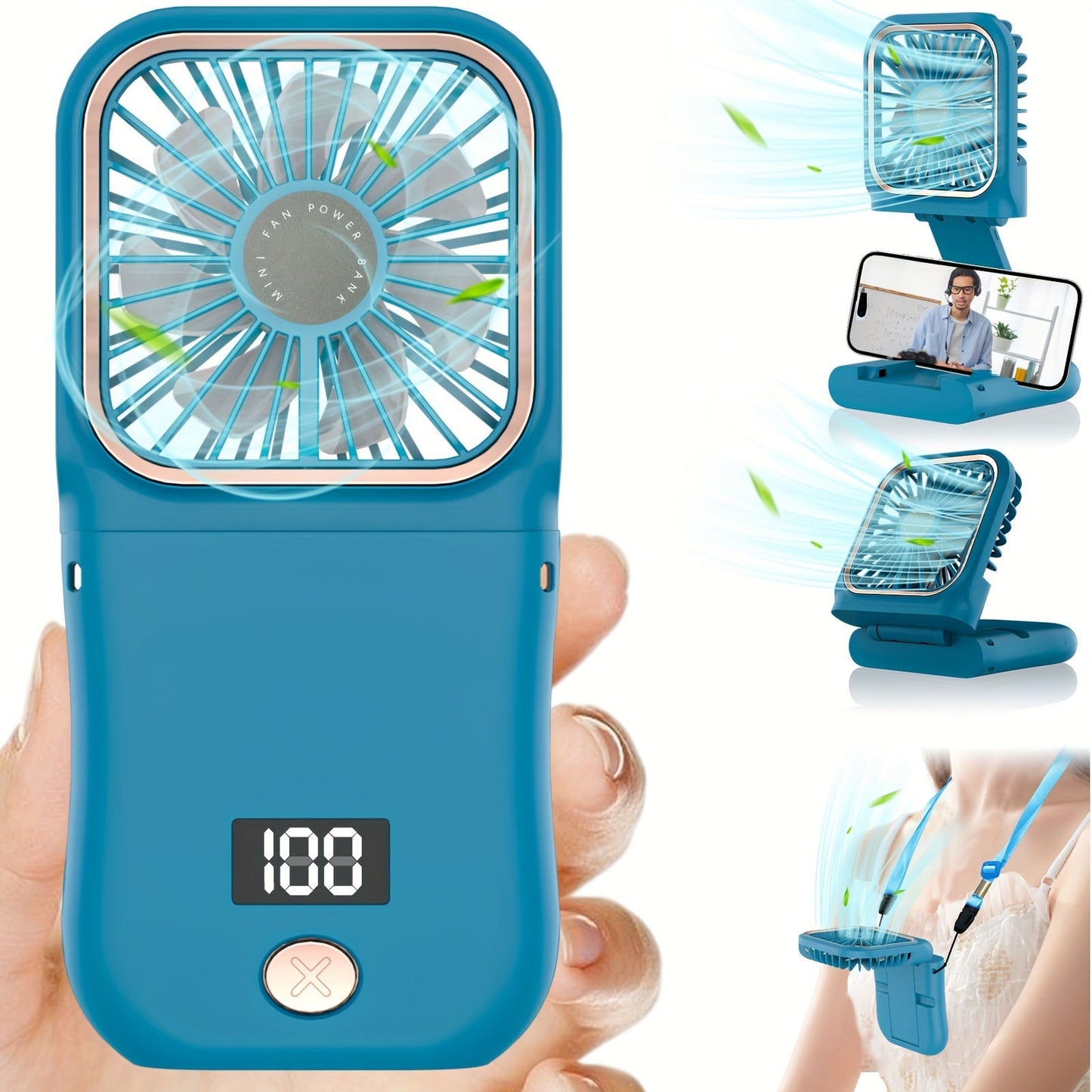 Portable Handheld Mini Fan with Digital Display - Ultra-Thin Folding Neck Fan, USB Rechargeable 3000mAh Battery, 180° Adjustable, 3-Speed, Perfect for Personal Cooling, Travel & Sports My Store