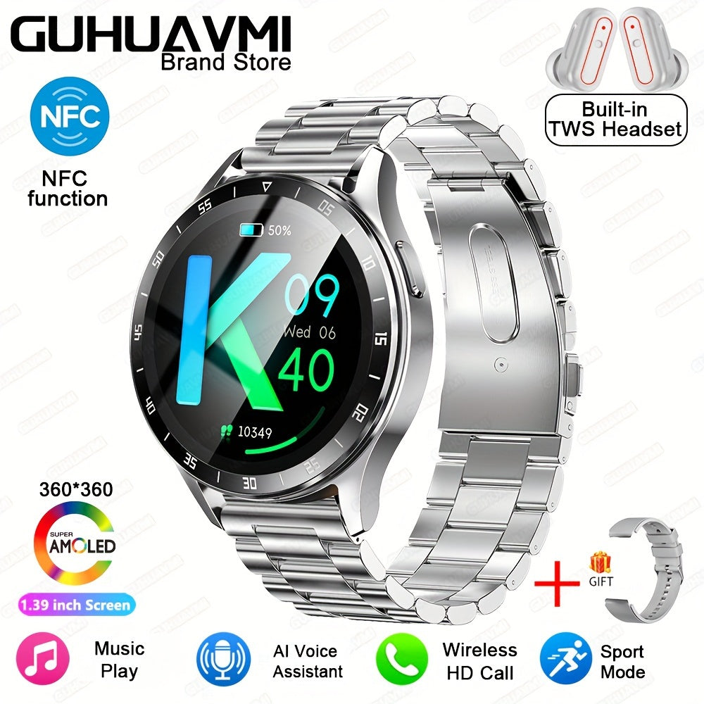 Men's Fashion Smart Watch & Earphones 2-in-1 | 1.39-inch HD Full Touch Screen | Wireless Calling, NFC, Multiple Sports Modes | Fitness Tracker with Built-in Headphones My Store