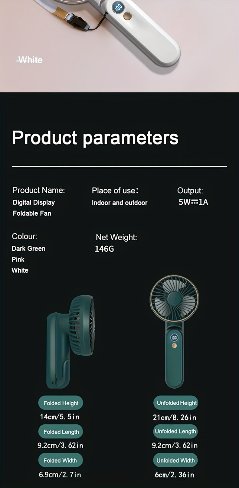 Portable Handheld Fan – Foldable, Ultra-Quiet & Rechargeable with 2000mAh Power Bank My Store