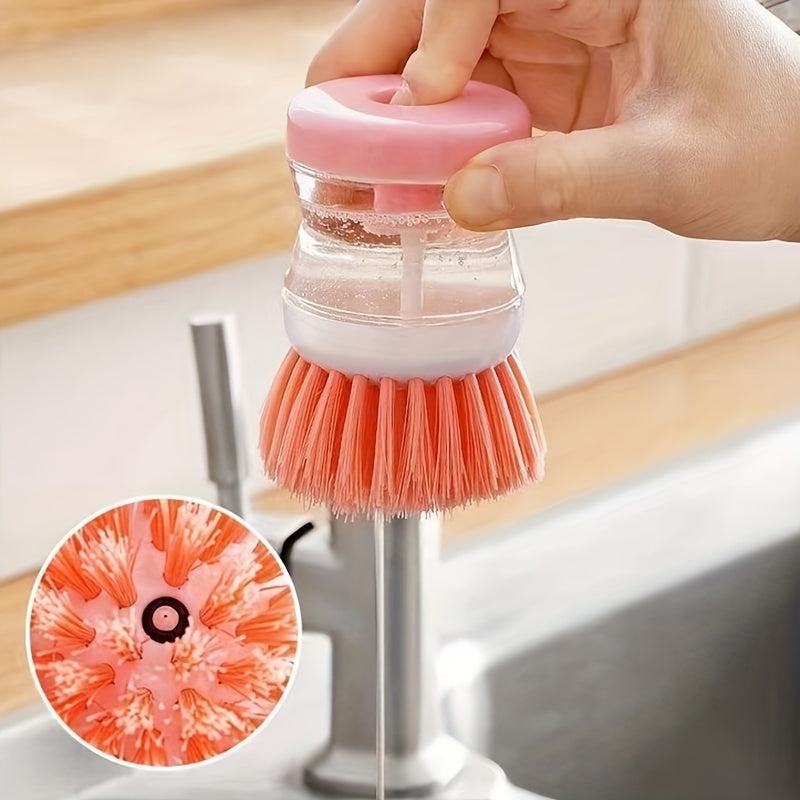 1pc, Kitchen Dishwashing Brush, Pot Washing Brush, Press Out Liquid, Handheld Cleaning Brush, Multifunctional Cleaning Brush, Cleaning Supplies, Cleaning Tool