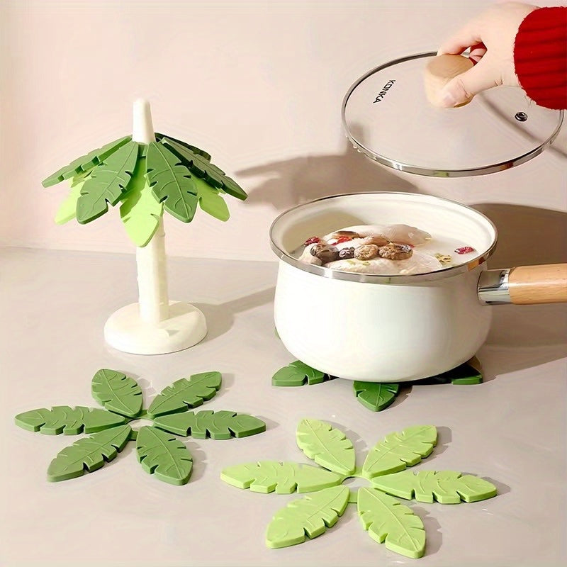 Creative Tree Trunk and Leaf Heat-Resistant Mat Set of Five Multifunctional Anti-Scalding Mats for Kitchen Tableware Storage and Decoration