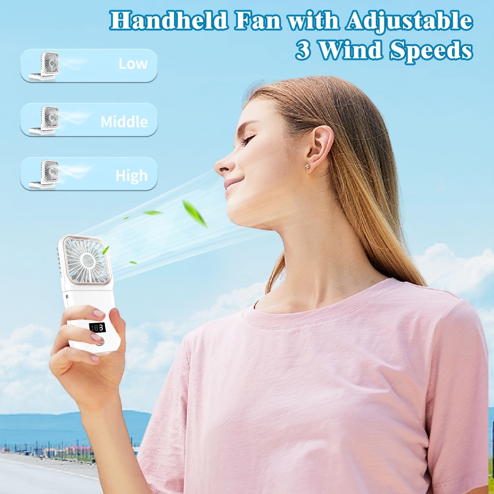 Portable Handheld Mini Fan with Digital Display - Ultra-Thin Folding Neck Fan, USB Rechargeable 3000mAh Battery, 180° Adjustable, 3-Speed, Perfect for Personal Cooling, Travel & Sports My Store