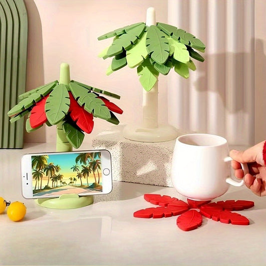 Creative Tree Trunk and Leaf Heat-Resistant Mat Set of Five Multifunctional Anti-Scalding Mats for Kitchen Tableware Storage and Decoration