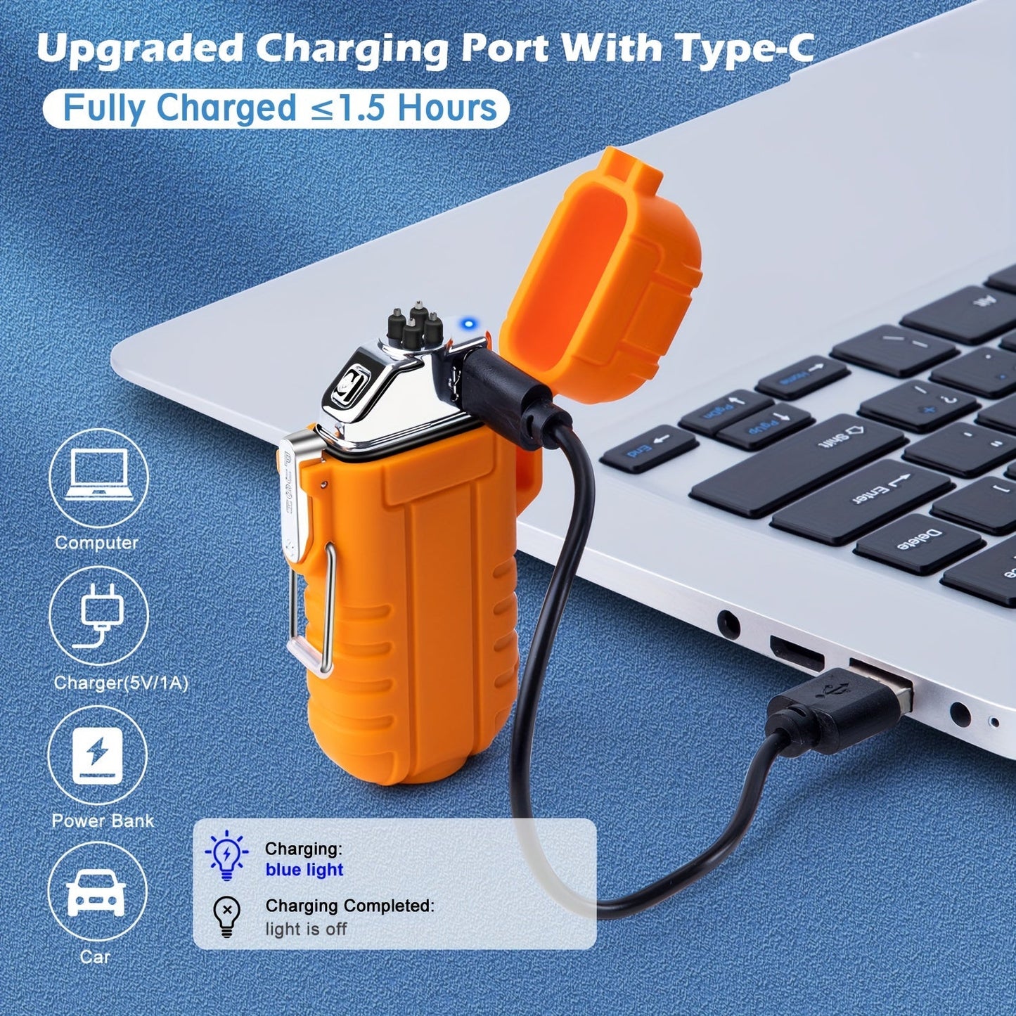 USB C Rechargeable Lighter with Flashlight Dual Arc Plasma Lighter Electronic Windproof Lighter Camping Survival Lighter (Orange) My Store